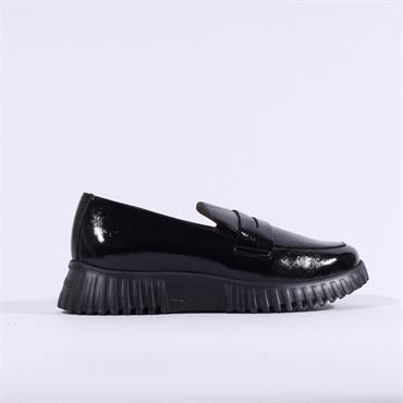 Wonders Flexfly Chunky Slip On Wedge - Black Patent